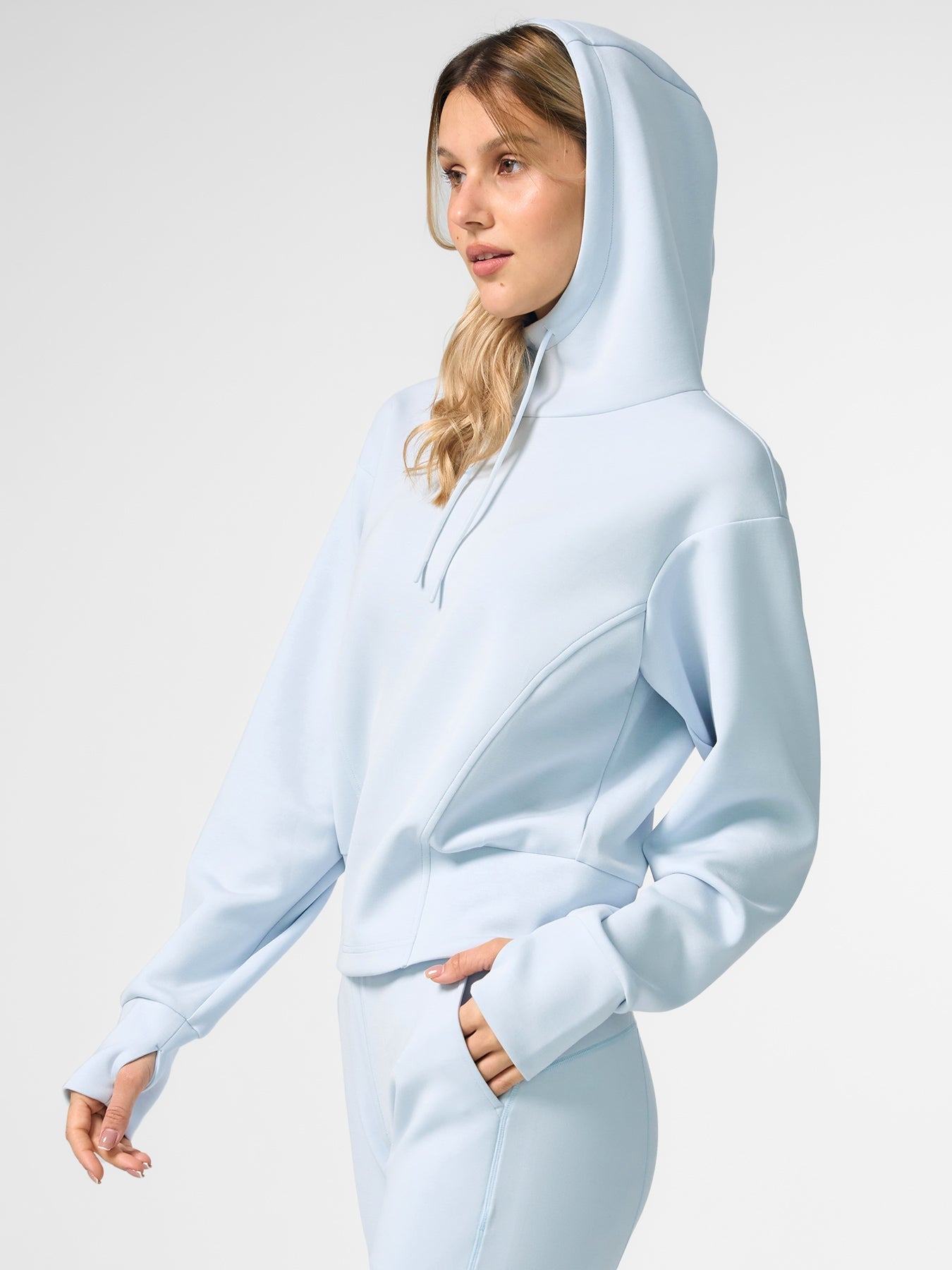 Modal Blend Panel Hoodie with Thumbholes