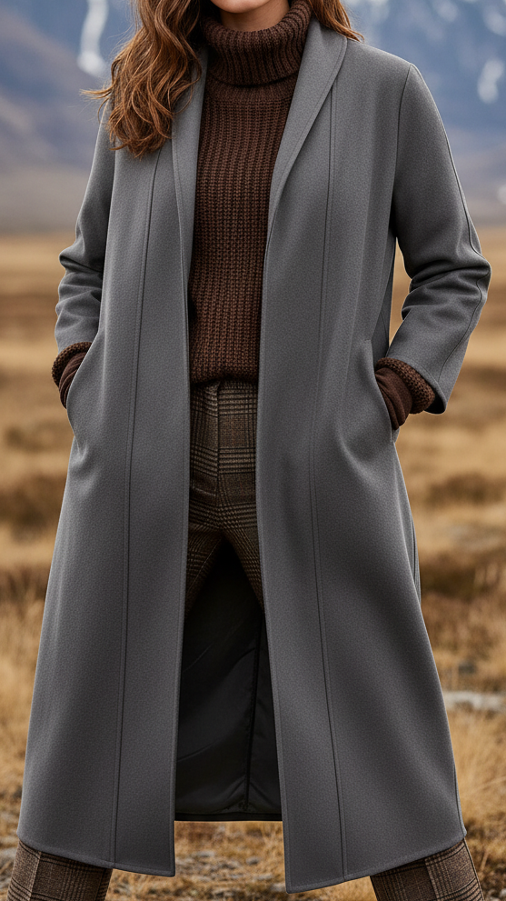 Elena Nordic | Minimalist High-Collar Longline Coat - Lumina