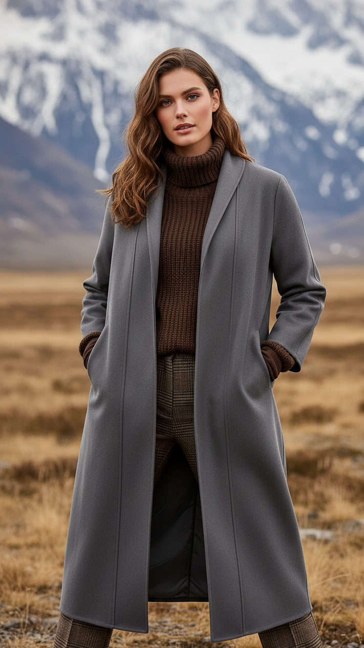 Elena Nordic | Minimalist High-Collar Longline Coat - Lumina