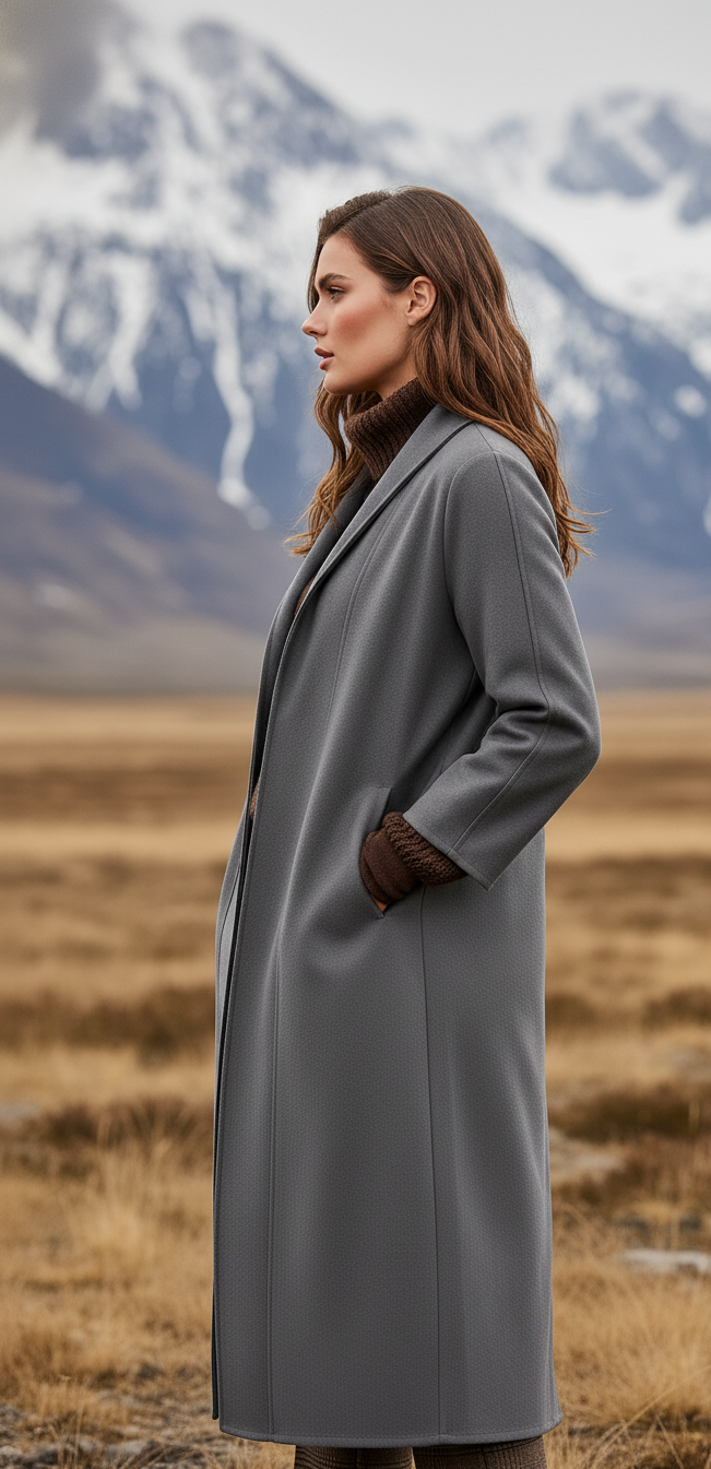 Elena Nordic | Minimalist High-Collar Longline Coat - Lumina