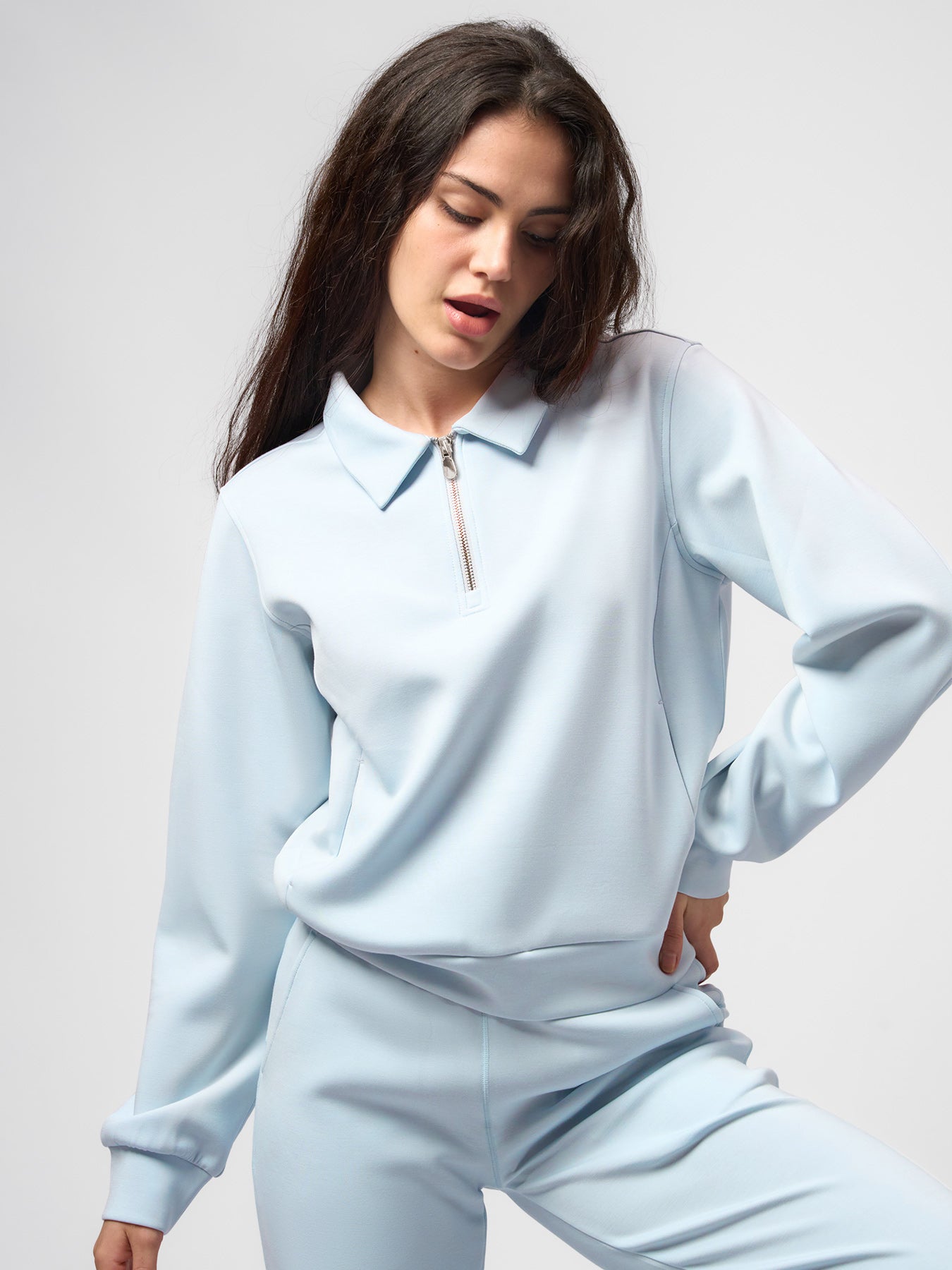 Modal Blend Collared Zip Tee Side Pockets