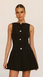 Luna | Sheer High Neck Pleated Dress - Lumina