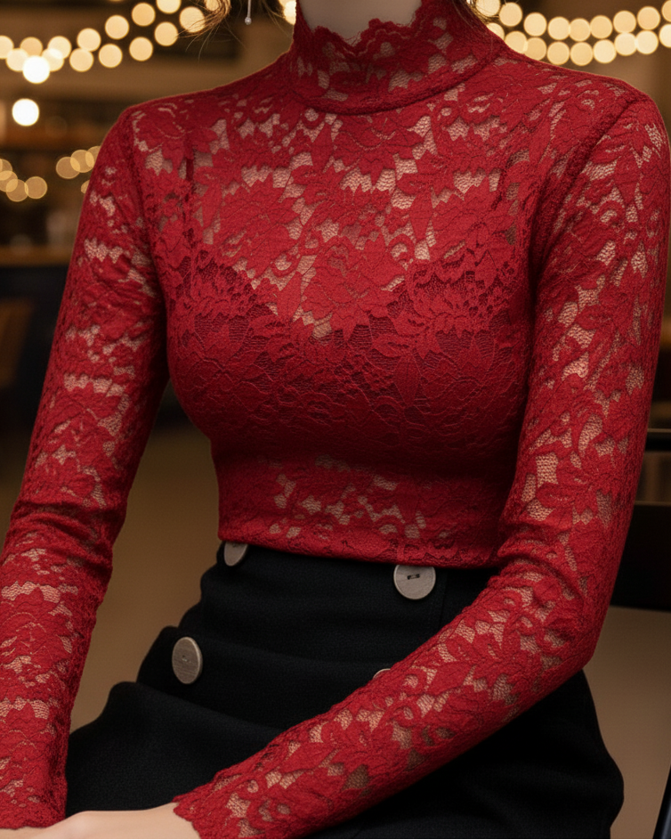 Isabelle | Floral Lace High Neck Blouse - Lumina