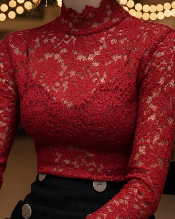Isabelle | Floral Lace High Neck Blouse - Lumina