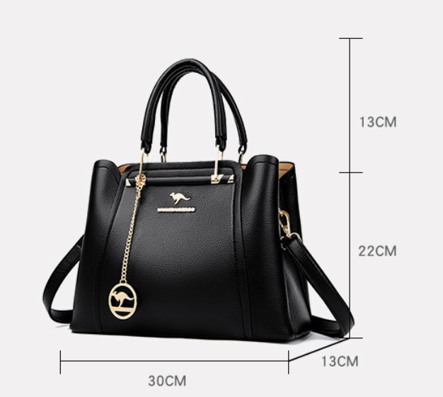 Isabella | Elegant Black Leather Handbag with Gold Accents - Lumina