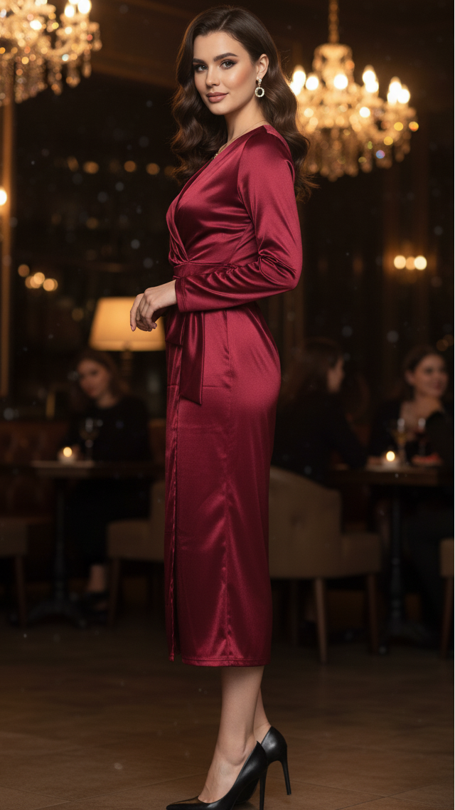 Isabelle | Burgundy Wrap Dress - Lumina