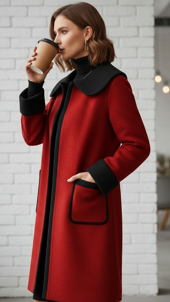 Elena | Longline Coat with Contrast Trim - Lumina