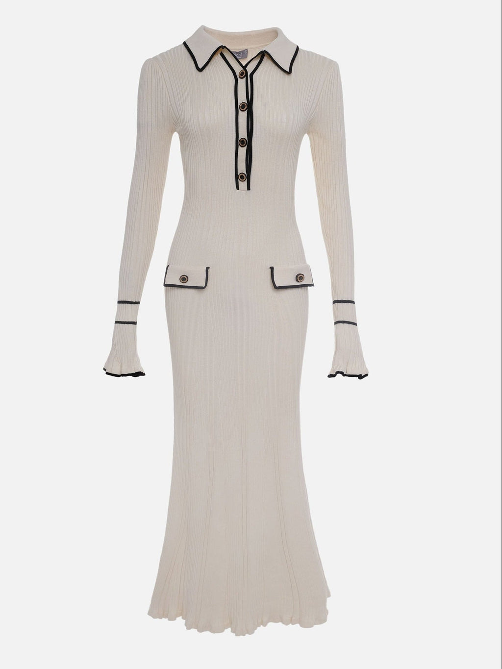 Luna | Contrast Trim Midi Dress Buttons - Lumina