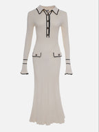 Luna | Contrast Trim Midi Dress Buttons - Lumina