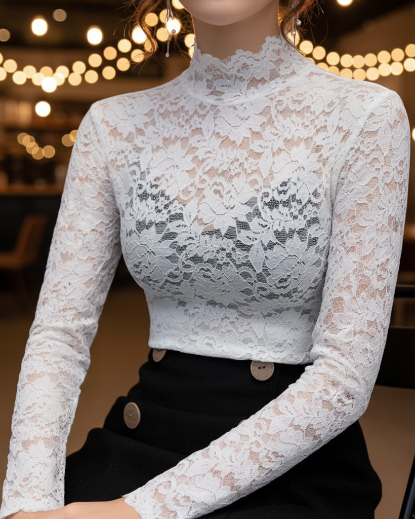Isabelle | Floral Lace High Neck Blouse - Lumina
