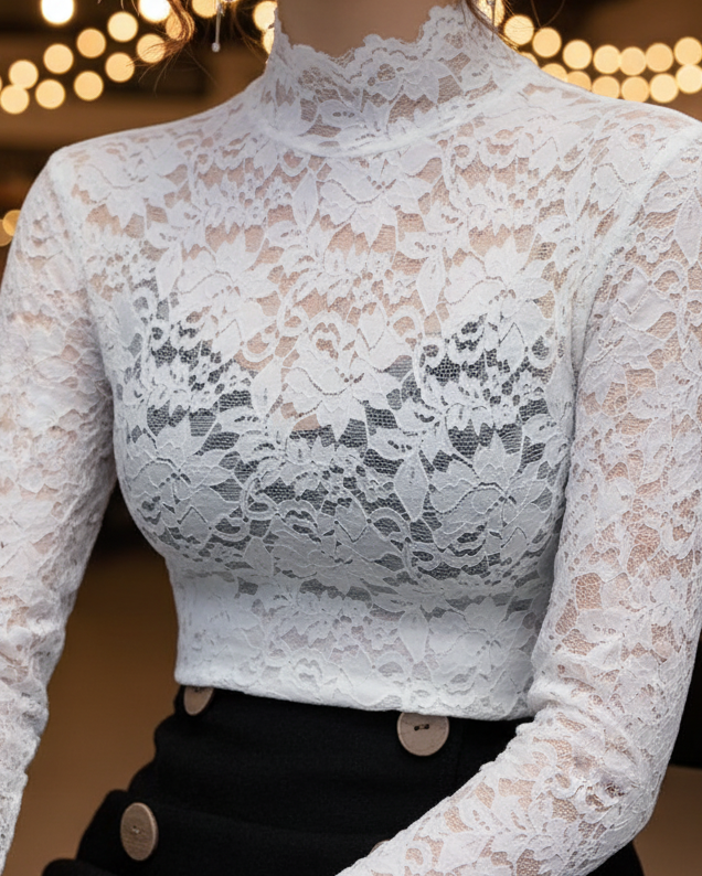 Isabelle | Floral Lace High Neck Blouse - Lumina