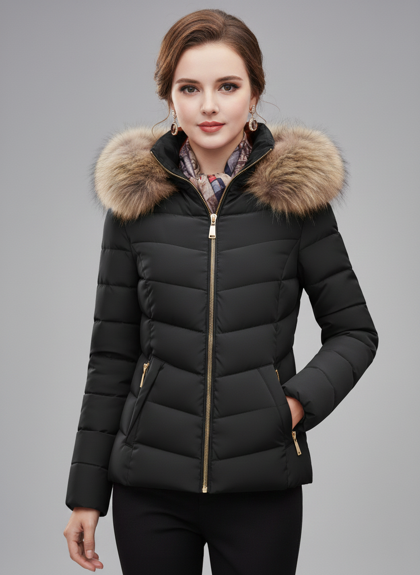Amelia | Sleek Longline Puffer Coat with Faux-Fur Hood - Lumina