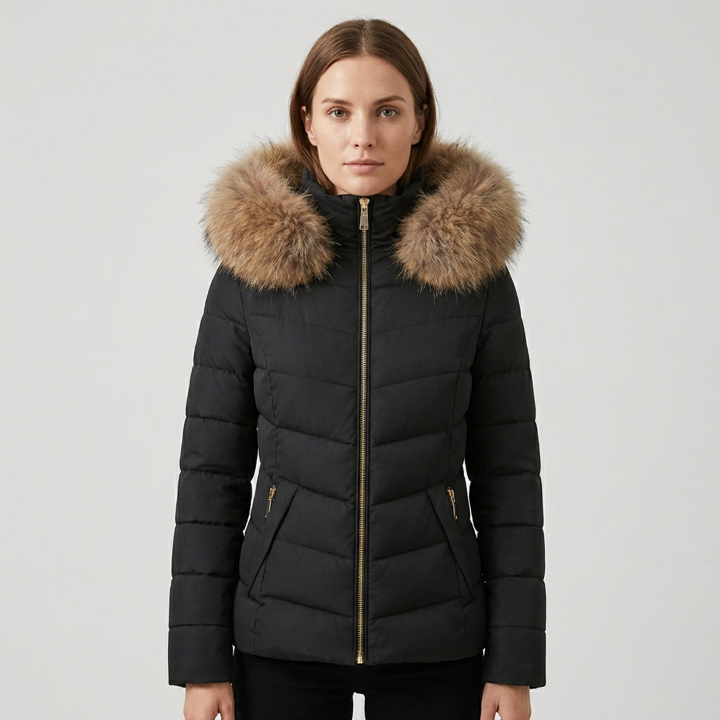 Amelia | Sleek Longline Puffer Coat with Faux-Fur Hood - Lumina