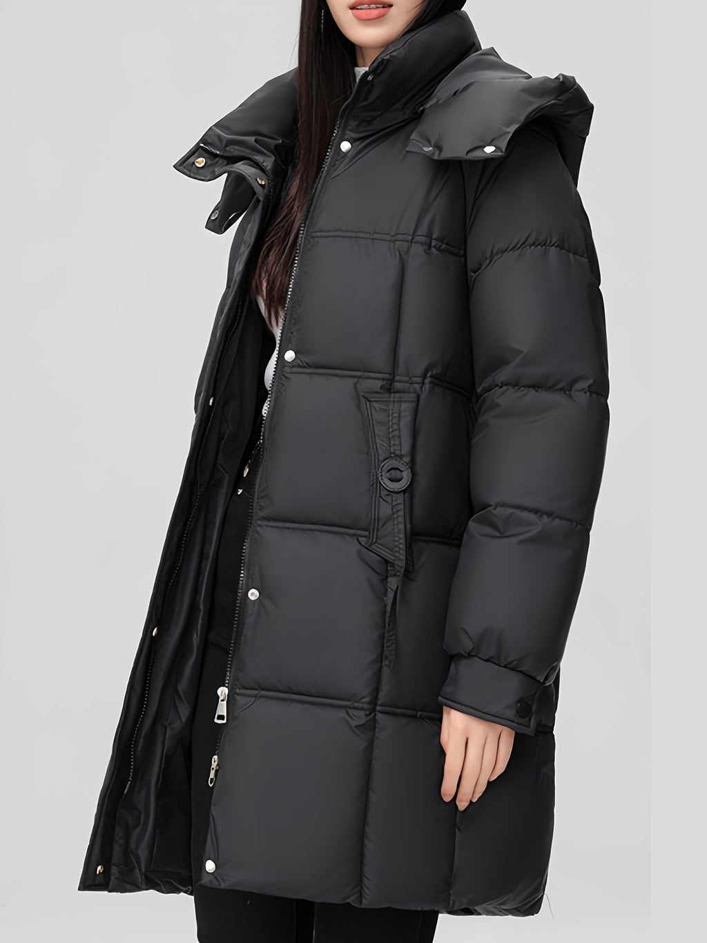 Amelia | Stylish Hooded Longline Puffer Coat with Belt - Lumina