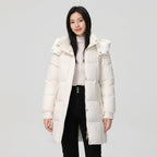 Amelia | Stylish Hooded Longline Puffer Coat with Belt - Lumina
