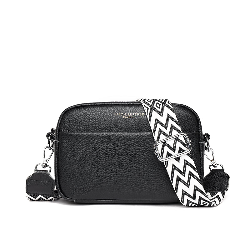 Bella | Chic Compact Black Leather Shoulder Bag - Lumina
