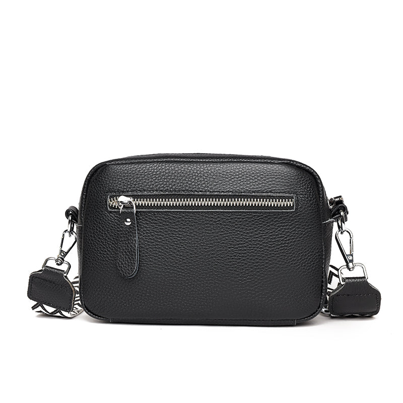 Bella | Chic Compact Black Leather Shoulder Bag - Lumina