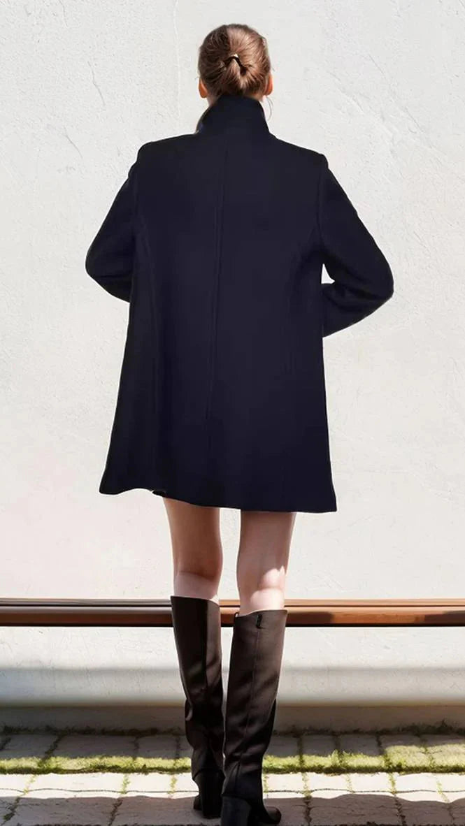 Elena | Collar Maxi Navy Structured Coat - Lumina