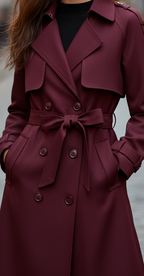 Elena Rouge | Double-Breasted Belted Trench Coat – Lumina
