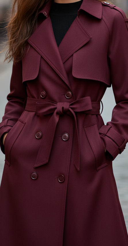 Elena Rouge | Double-Breasted Belted Trench Coat – Lumina