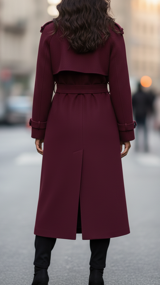 Elena | Structured Burgundy Trench Coat with Feminine Fit - Lumina