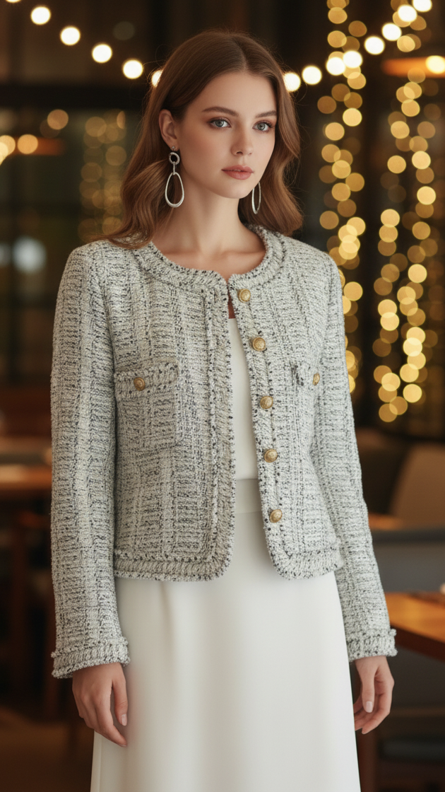 Elena | Tweed Jacket with Contrast Trim - Lumina