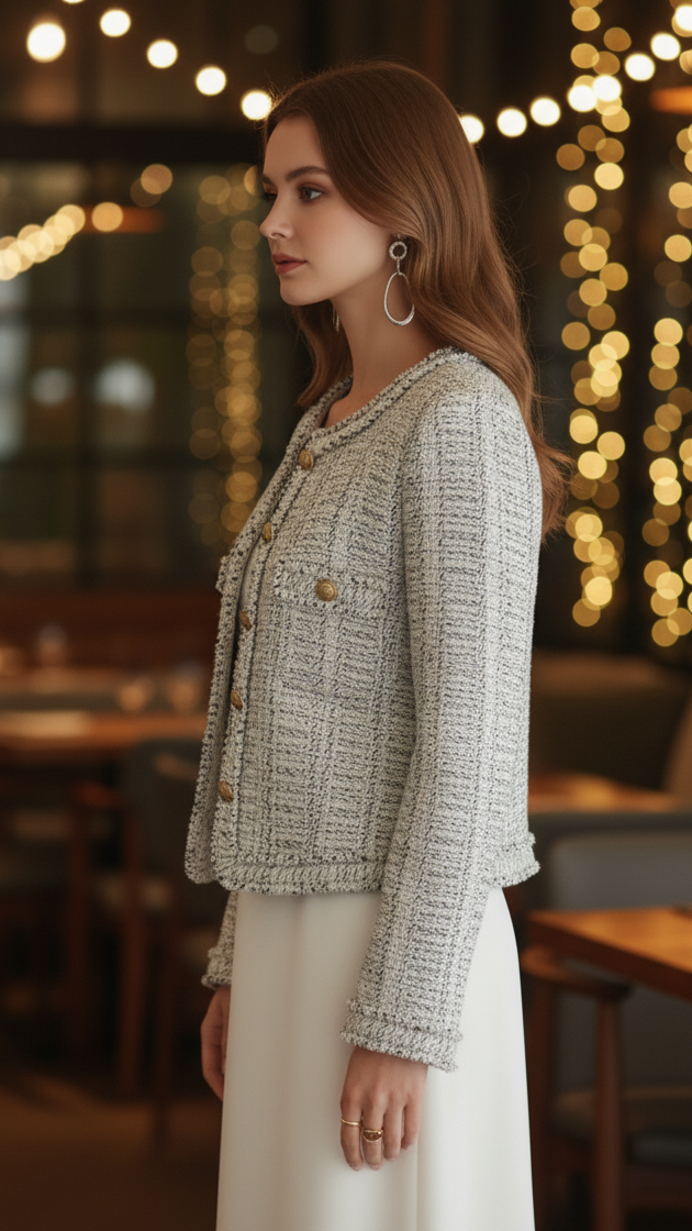 Elena | Tweed Jacket with Contrast Trim - Lumina