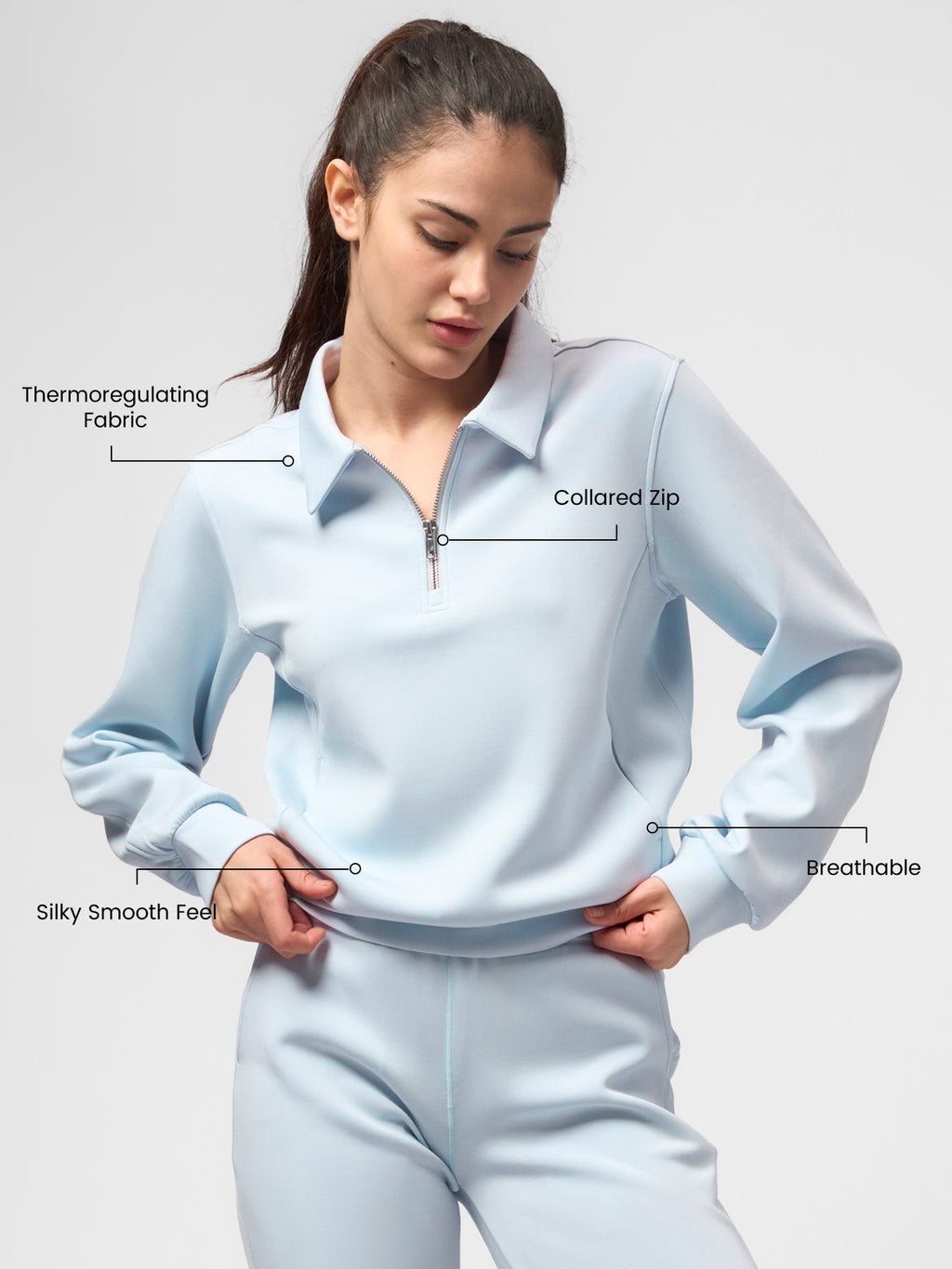 Modal Blend Collared Zip Tee Side Pockets