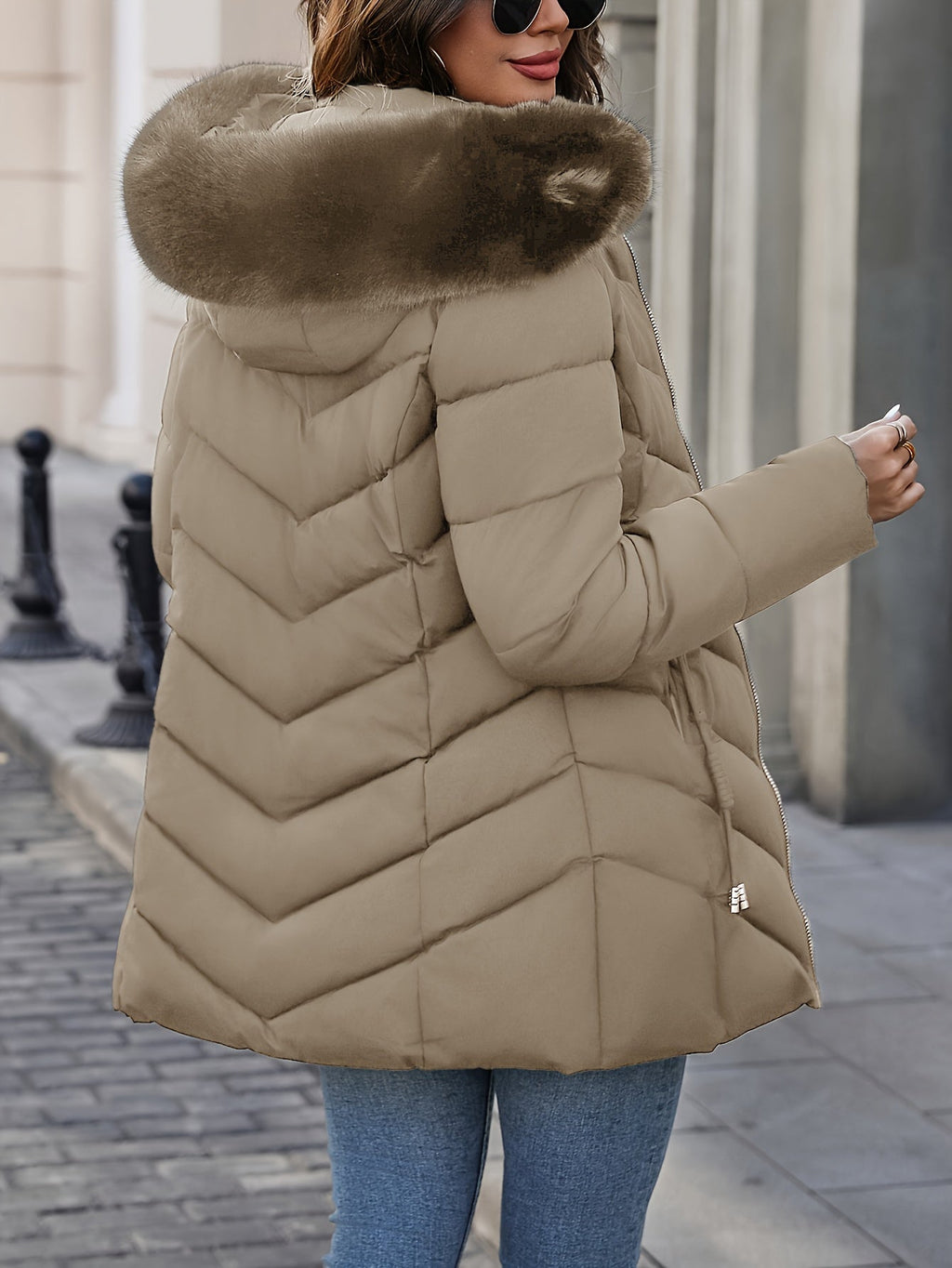Florence | Elegant Quilted Puffer Coat with Faux-Fur Hood - Lumina