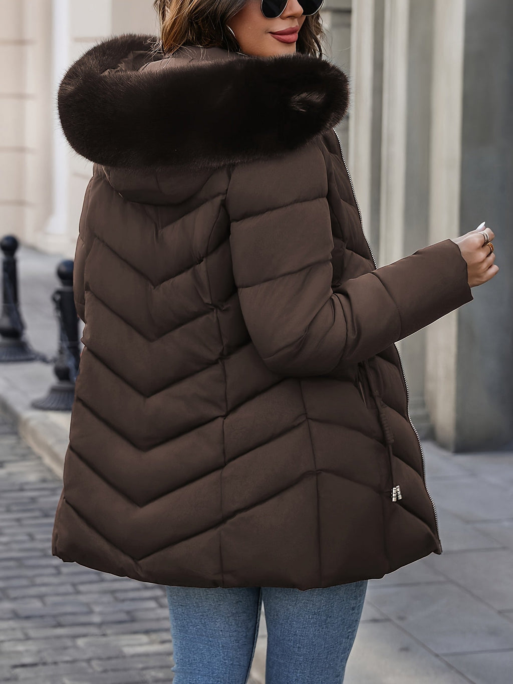 Florence | Elegant Quilted Puffer Coat with Faux-Fur Hood - Lumina