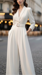 Alessandra | Ivory Belted Power Jumpsuit - Lumina
