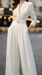 Alessandra | Ivory Belted Power Jumpsuit - Lumina