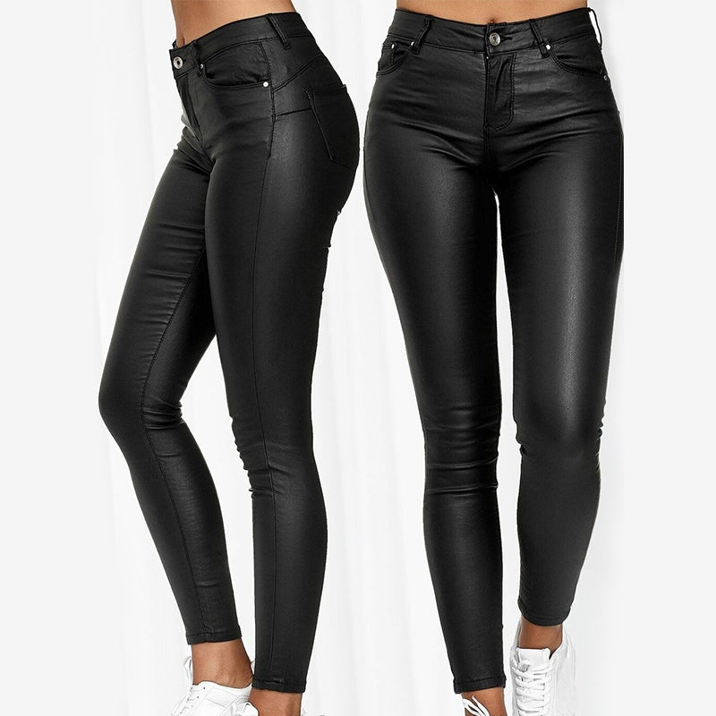 Isabella | Chic Stretch Leather Trousers for Effortless Style - Lumina