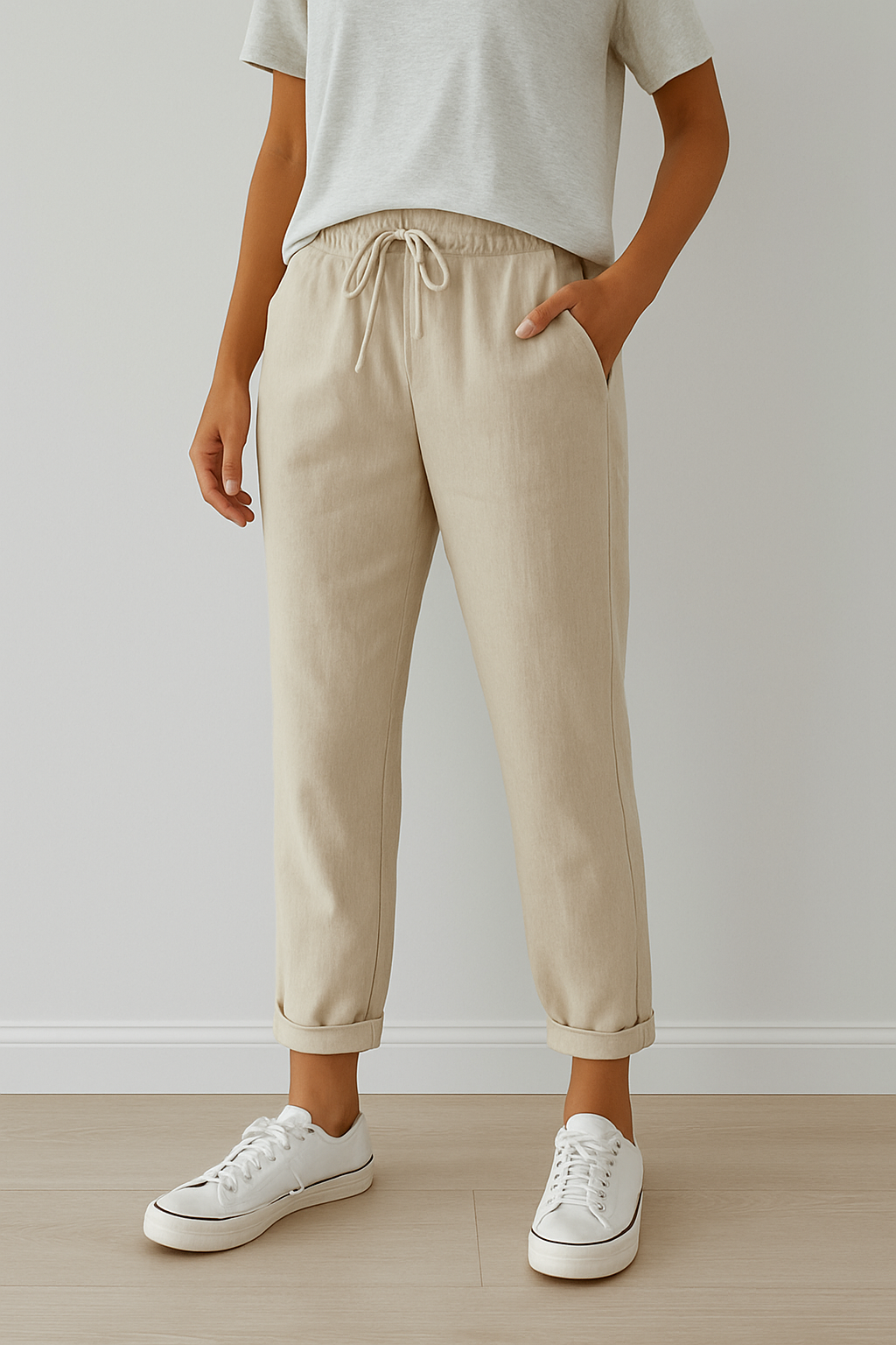 Isabella | Elegant Beige Trousers with Breathable Fabric - Lumina