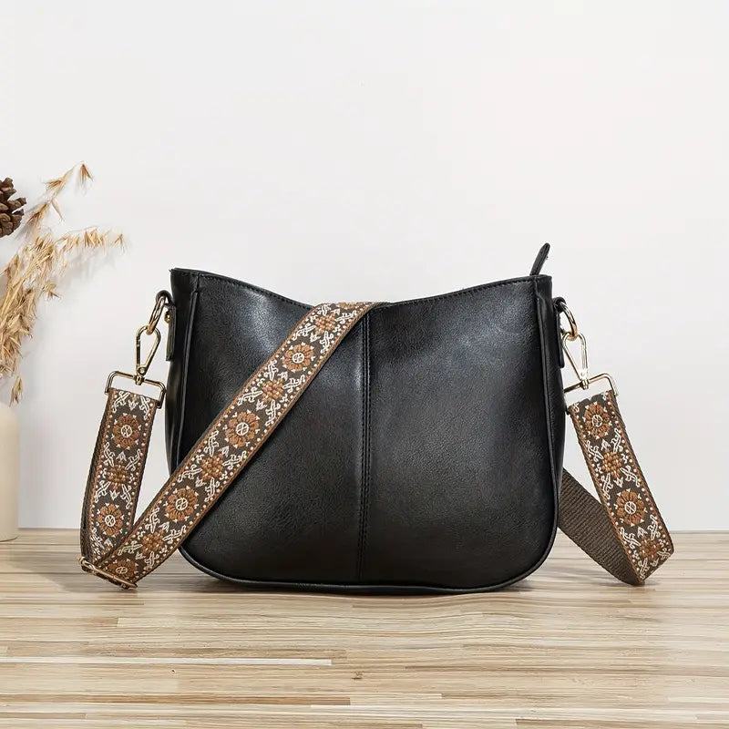 Isabella | Elegant Black Vegan Leather Shoulder Bag with Adjustable Strap - Lumina