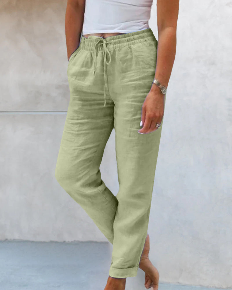 Isabella | Elegant Lightweight Beige Linen Trousers - Lumina