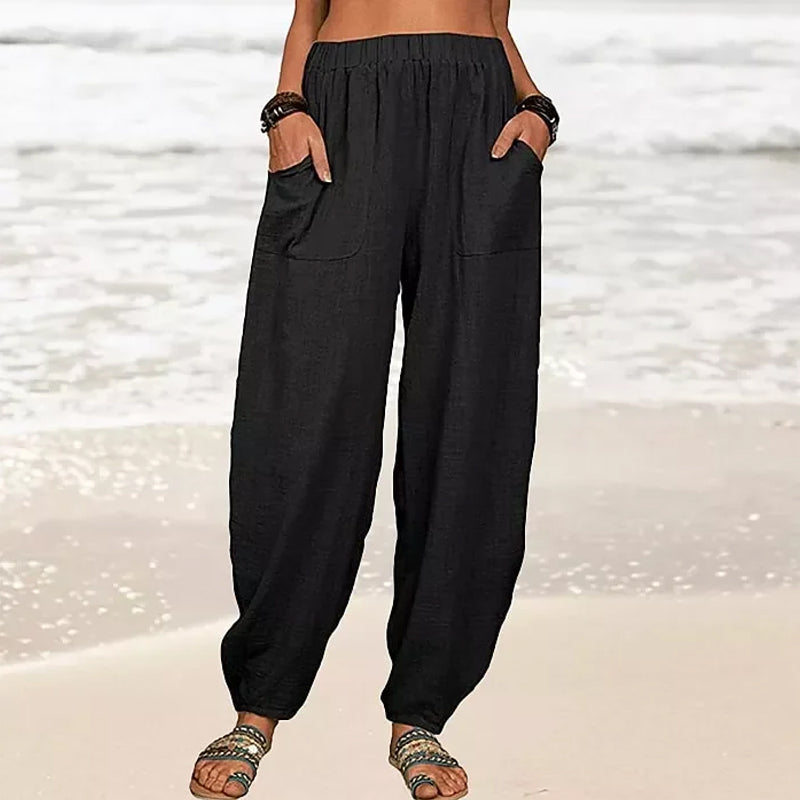 Isabella | High-Waisted Black Harem Trousers with Casual Fit - Lumina