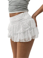 Isabella | Playful Ruffled White Mini Skirt with Wide Waistband - Lumina