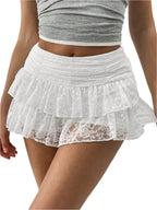 Isabella | Playful Ruffled White Mini Skirt with Wide Waistband - Lumina