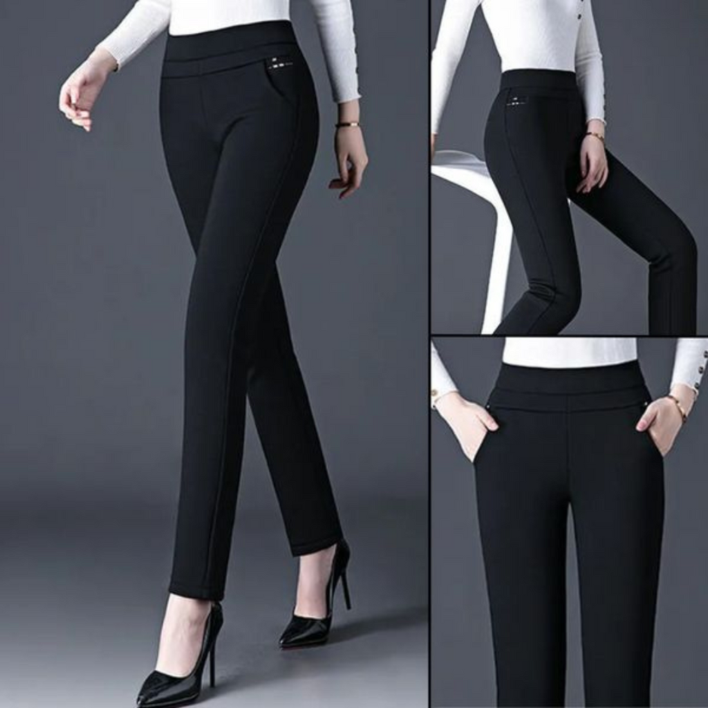 Isabella | Sleek High Waist Black Leggings with Faux Pocket - Lumina