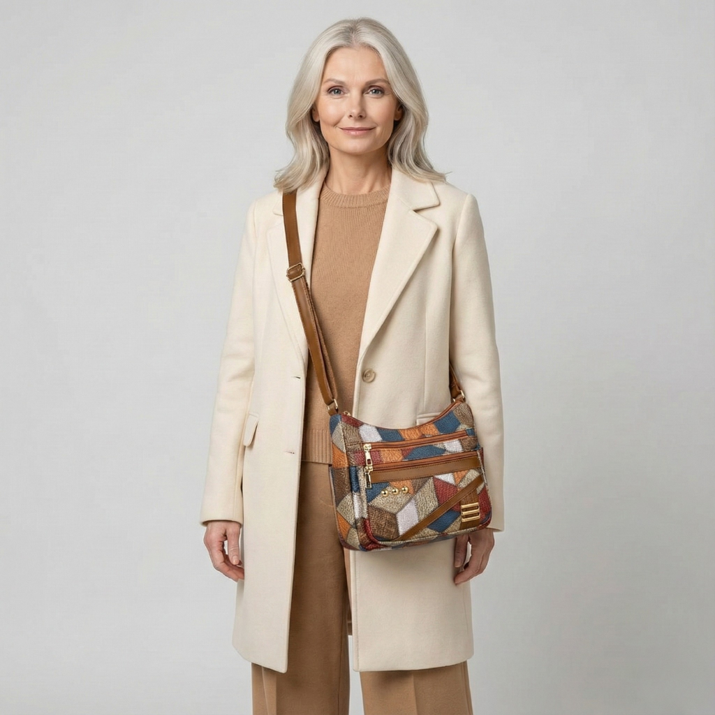 Isabella | Textured Patchwork Shoulder Bag with Faux-Leather Accents - Lumina