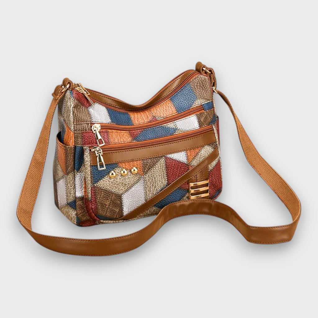 Isabella | Textured Patchwork Shoulder Bag with Faux-Leather Accents - Lumina