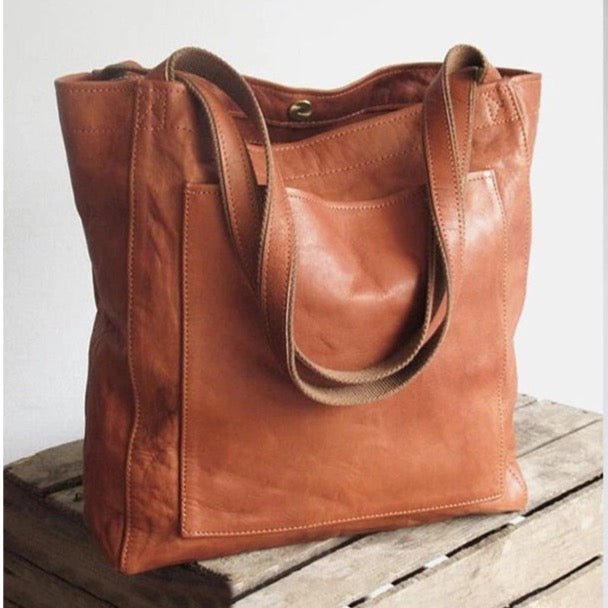 Isabella | Timeless Brown Leather Shoulder Bag with Spacious Interior - Lumina