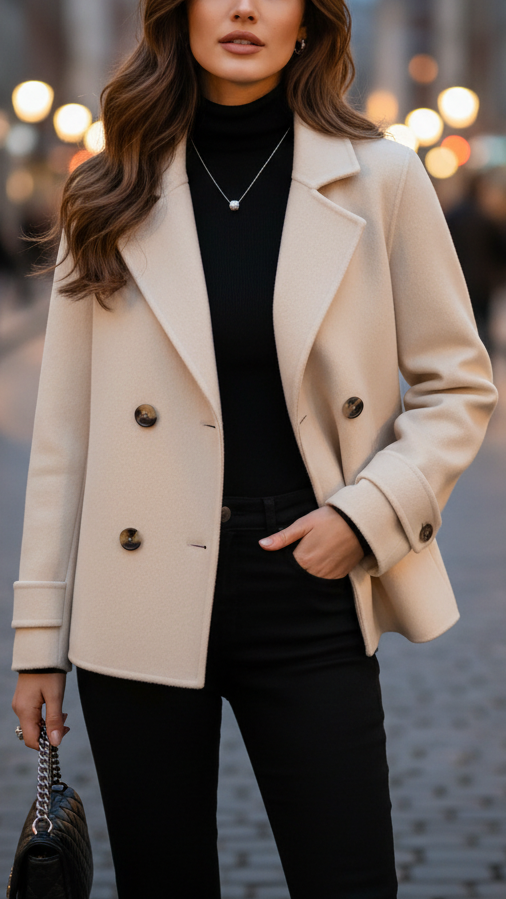 Ivory | Short Double-Breasted Coat - Lumina