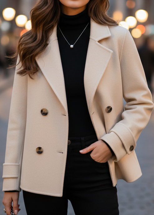 Ivory | Short Double-Breasted Coat - Lumina