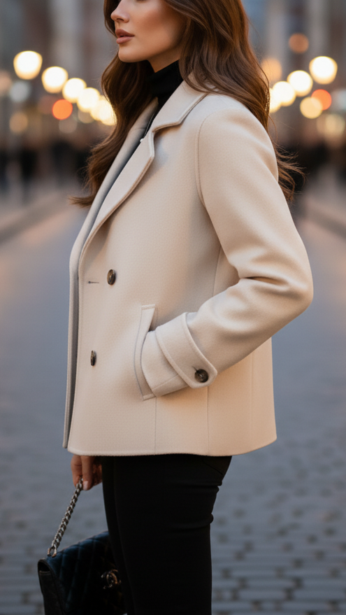 Ivory | Short Double-Breasted Coat - Lumina