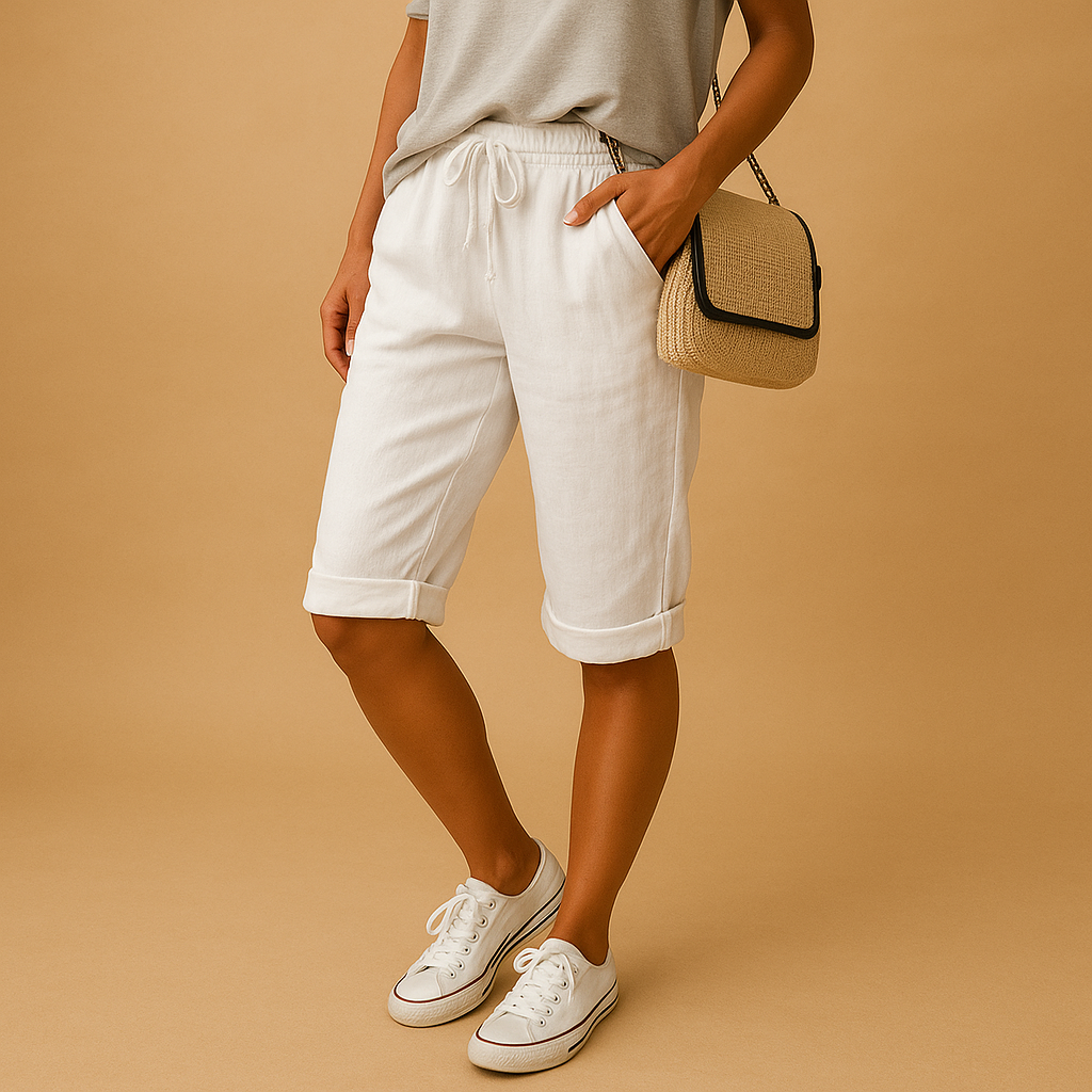 Lotte | Relaxed Light Blue Capri Pants with Drawstring - Lumina