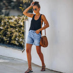 Mila | Trendy High-Waisted Denim Shorts with Rolled Hem - Lumina