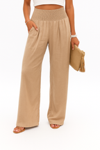Serena | Breathable White Wide Leg Trousers with Elastic Waist - Lumina