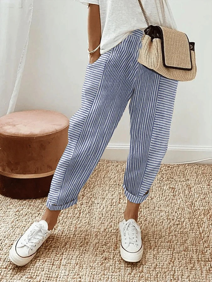 Serena | Chic Striped High Waist Trousers with Pockets - Lumina